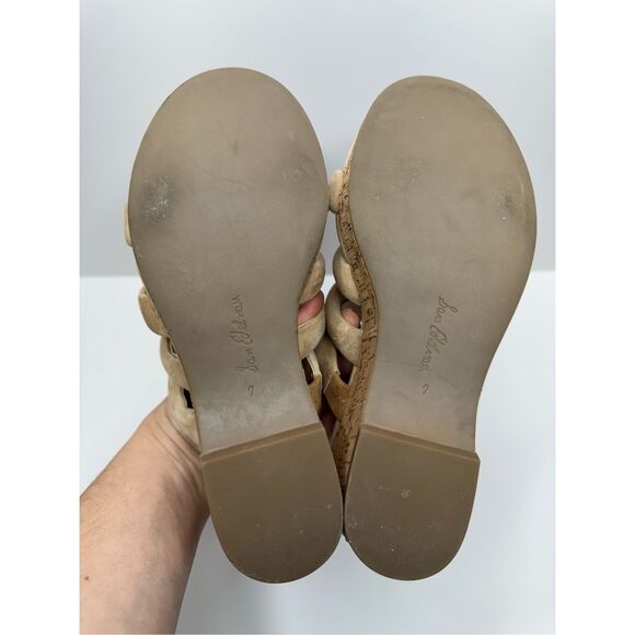 Sam Edelman Sandals Size 7 Tan Suede Leather Slip On Platform Wedges Logo - Picture 9 of 9